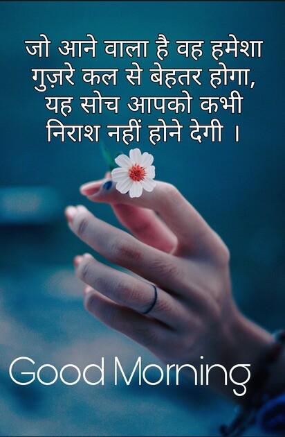 You will share This image provides to wishes for Good morning in hindi. That image shows a flower hand on flowers. That girl hand is cute and quotes in hindi language. You can wish your friend a happy morning with Best quotes.
